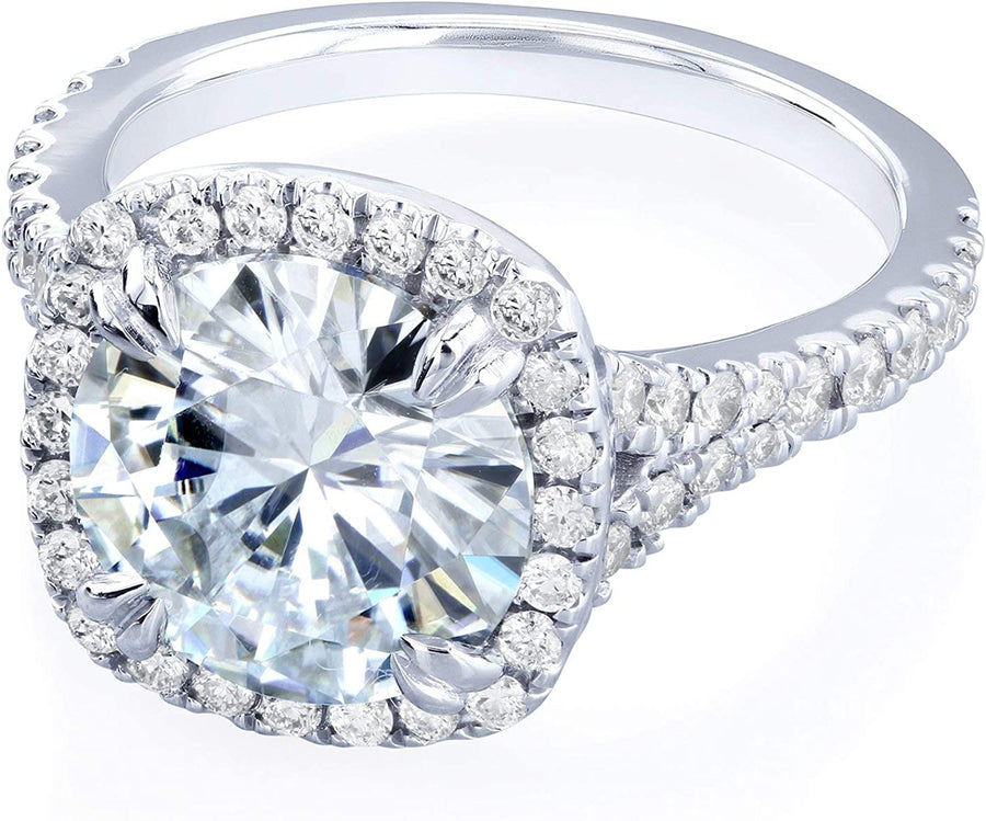 round Forever One Moissanite Halo Engagement Ring 3 5/8 CTW 14K White Gold