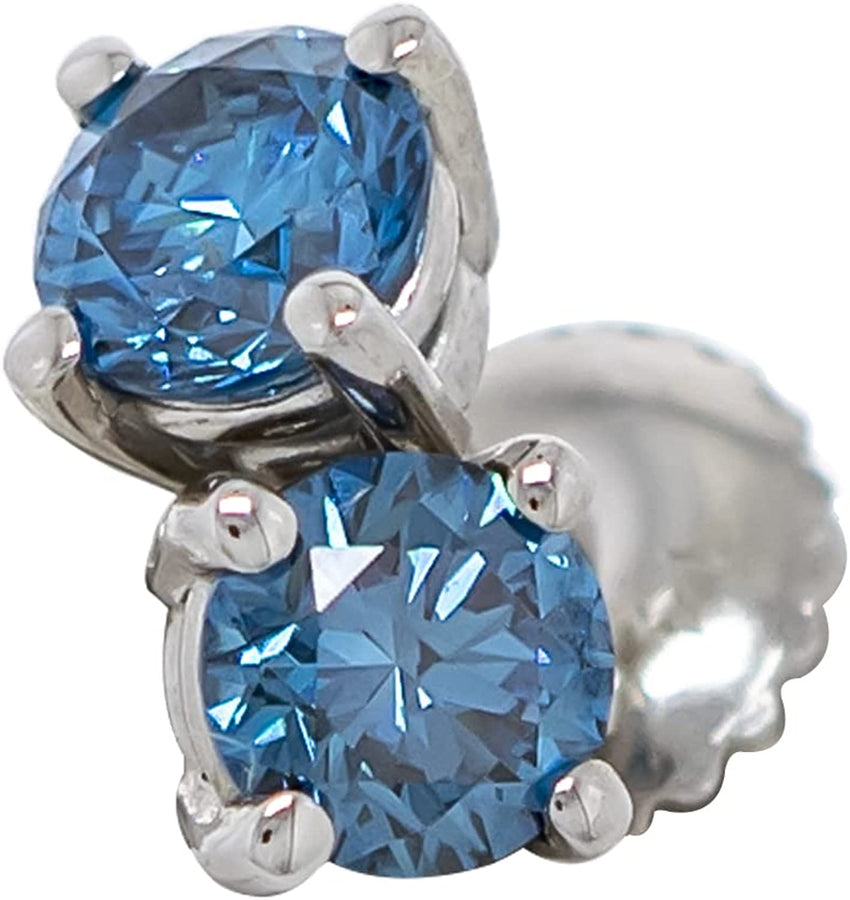 Womens 14K White Gold Earrings IGI Certified 3/4 Carat Lab-Created Diamond Stud Screw Back (White I-J, Pink Blue Color VS2-SI1 Clarity)