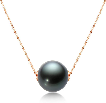 10-11Mm Black Pearl Pendant Necklace with 18K Gold 18" Chain Tahitian Seawater Cultured round Pearl Pendant Jewelry for Women
