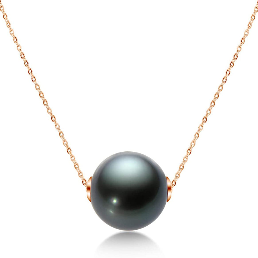 10-11Mm Black Pearl Pendant Necklace with 18K Gold 18