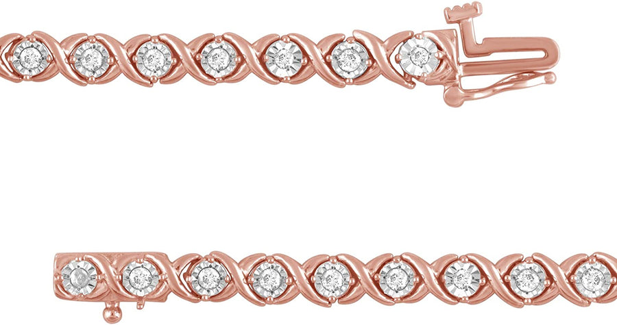 La4Ve Diamonds Classy 1.00 Carat Real Diamond XO Bracelet (J, I3) Prong Set Rhodium Plated over Sterling Silver Wedding Fashion Jewelry for Women Girls (White, Yellow, Rose Gold Tone)