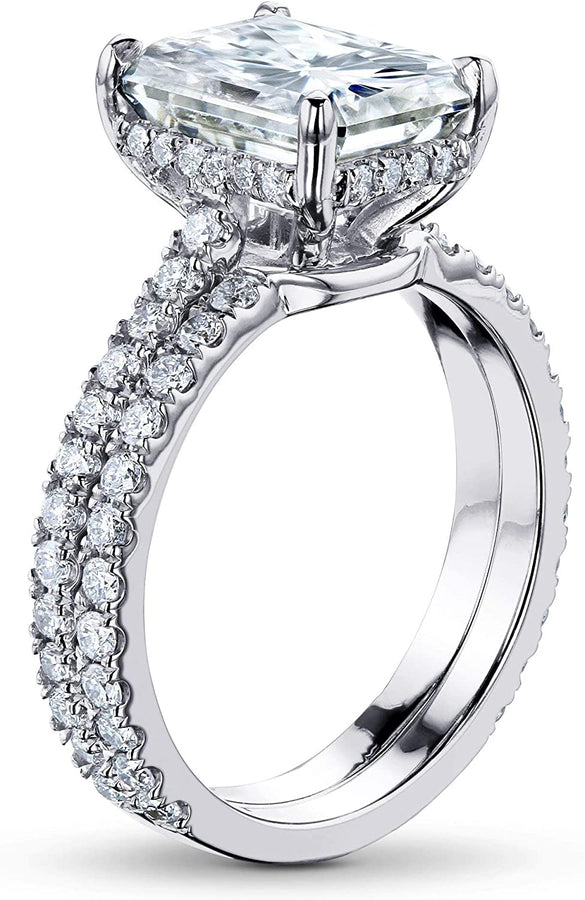 3-2/5Ct.Tw Radiant Moissanite Drop Halo Bridal Set (DEF/VS)