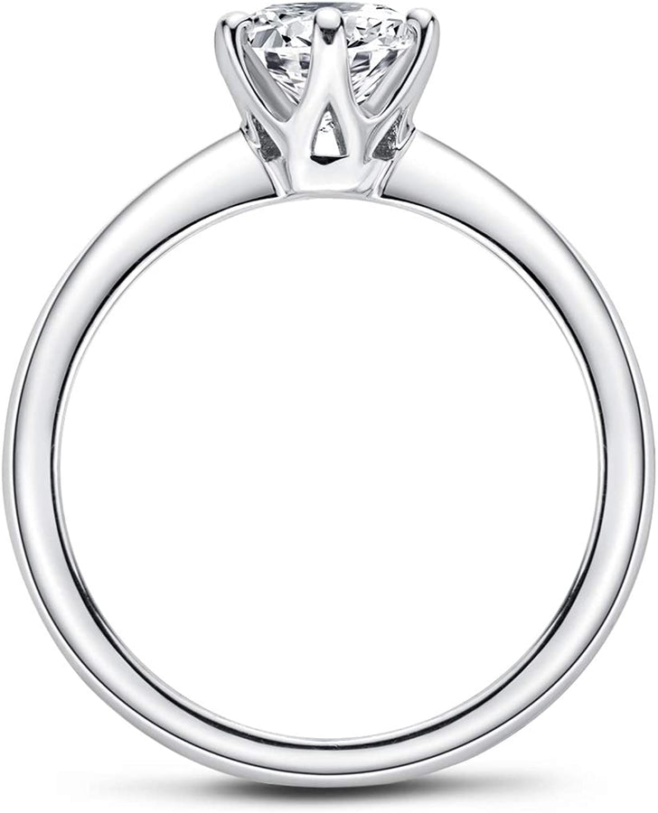 0.5-3 Carat Moissanite Ring, Platinum Plated Sterling Silver round Cut Solitaire Ring for Women, Engagement, Promise, Wedding