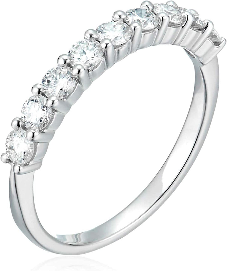 3/4 Carat (Ctw) Diamond Wedding Anniversary Band for Women, round Diamond Engagement Ring 14K White Gold 9 Stones Prong Set 0.75 Cttw, Size 4-10