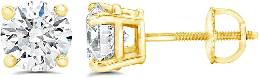 AGS Certified (Near Colorless SI2-I1) 1/5Ct TW to 2.00Ct TW Natural Diamond Stud Earrings Set in 14K Gold with Screw Back
