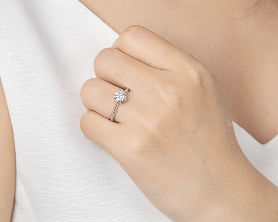 0.5-3 Carat Moissanite Ring, Platinum Plated Sterling Silver round Cut Solitaire Ring for Women, Engagement, Promise, Wedding