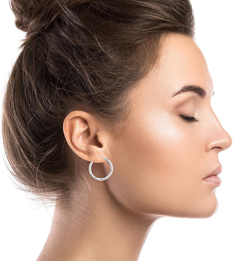 14K Yellow or White Gold 3Mm Solid Polished round Hoop Earrings for Women | 3Mm Thick | Classic Style | Hoop Earrings | Secure Click-Top | Polished Earrings, 15Mm-90Mm