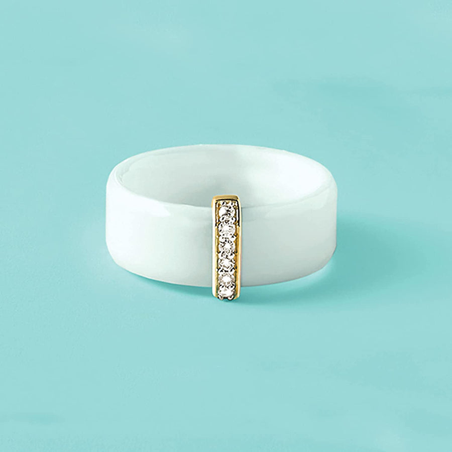 White Ceramic and .10 Ct. T.W. Diamond Ring with 14Kt Yellow Gold