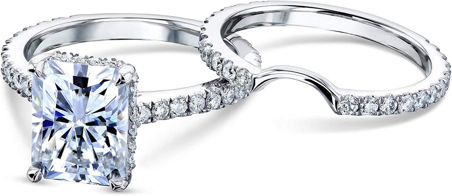 3-2/5Ct.Tw Radiant Moissanite Drop Halo Bridal Set (DEF/VS)