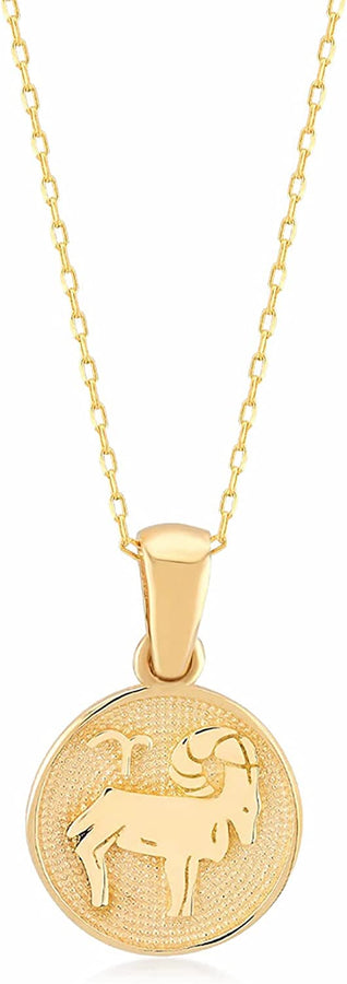 14K Real Gold Zodiac Sign Necklace for Women | Star Sign Necklaces in 14K Gold | Horoscope Pendant Necklace | Dainty Astrology Jewelry | Gifts for Birthday, 18
