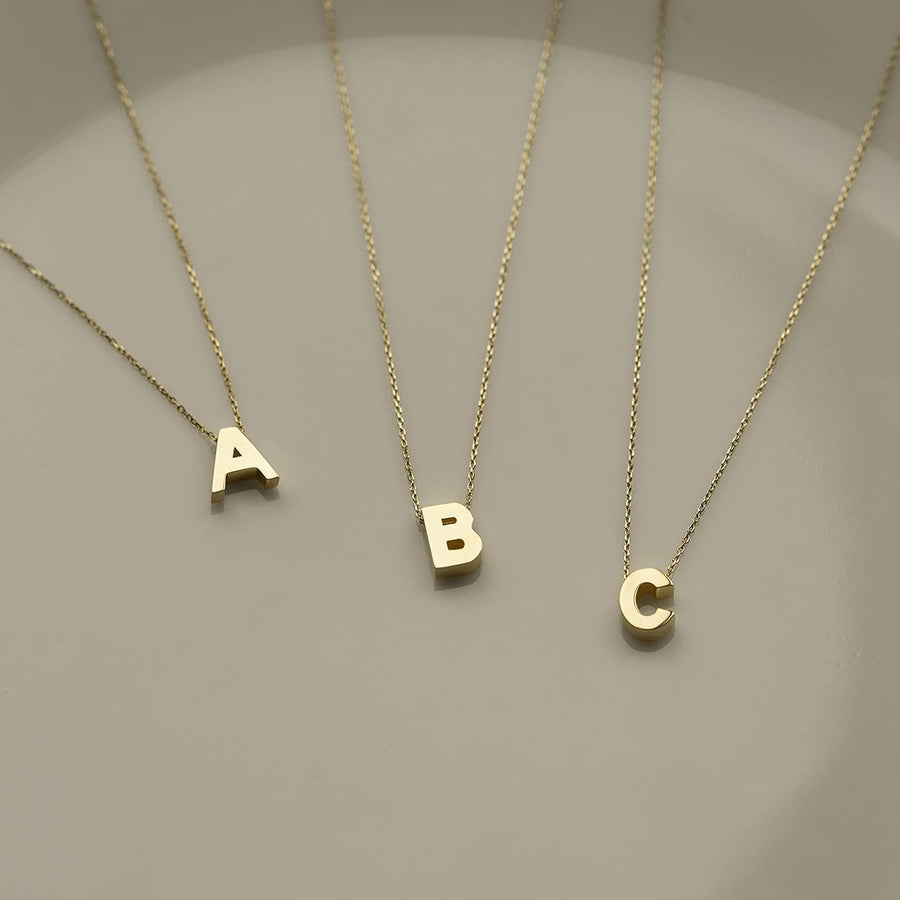 14K Solid Gold Initial Necklace | 14K Yellow Gold Simple Letter Necklaces for Women | Alphabet Pendant Necklace | Dainty 14K Gold Personalized Jewelry | Gifts for Birthday, 18