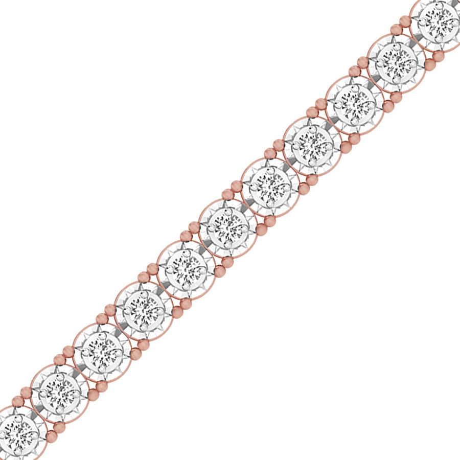 1.00 Carat Real Diamond Circle Link Tennis Bracelet (J, I3) Rhodium Plated over Sterling Silver Illusion Set Miracle Plate Wedding Fashion Jewelry| by  (White, Yellow, Rose Gold Tone)