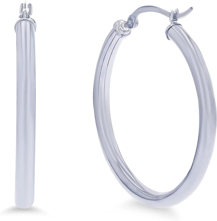 14K Yellow or White Gold 3Mm Solid Polished round Hoop Earrings for Women | 3Mm Thick | Classic Style | Hoop Earrings | Secure Click-Top | Polished Earrings, 15Mm-90Mm