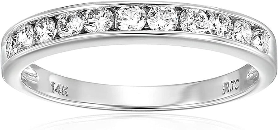 1/2 Carat (Ctw) Diamond Wedding Anniversary Band for Women, Half Eternity round Diamond Engagement Ring 14K White Gold Channel Set 0.50 Cttw, Size 4.5-10