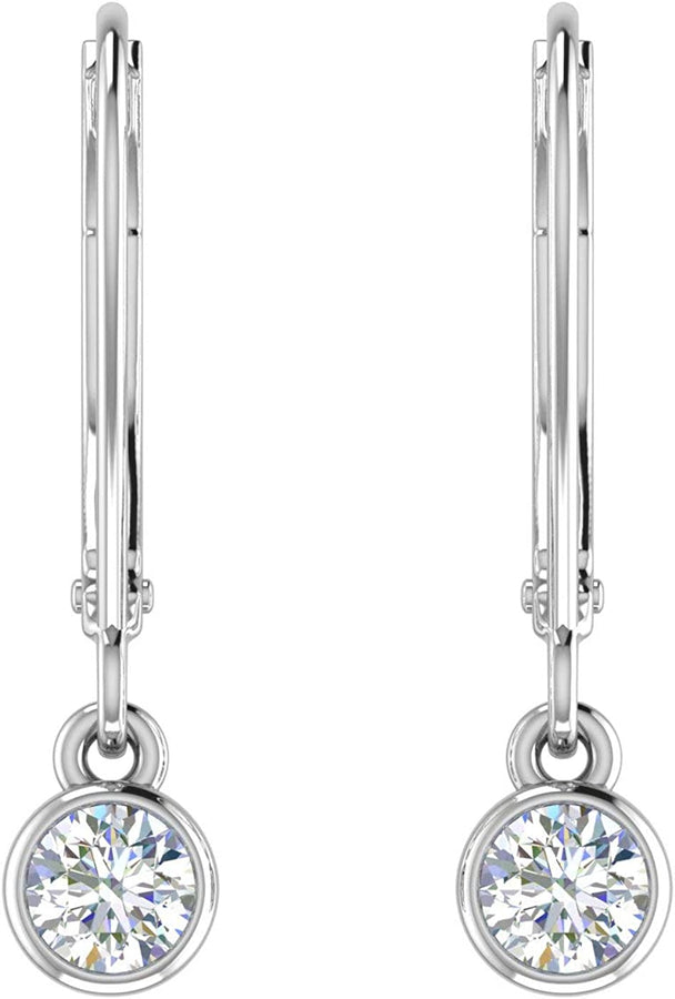 1/2 Carat Diamond Lever-Back Drop Earrings in 14K Gold - IGI Certified