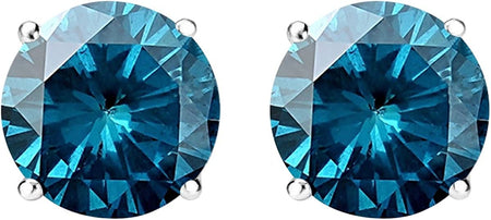 1/2 - 10 Carat Total Weight Blue Diamond Stud Earrings 4 Prong Screw Back