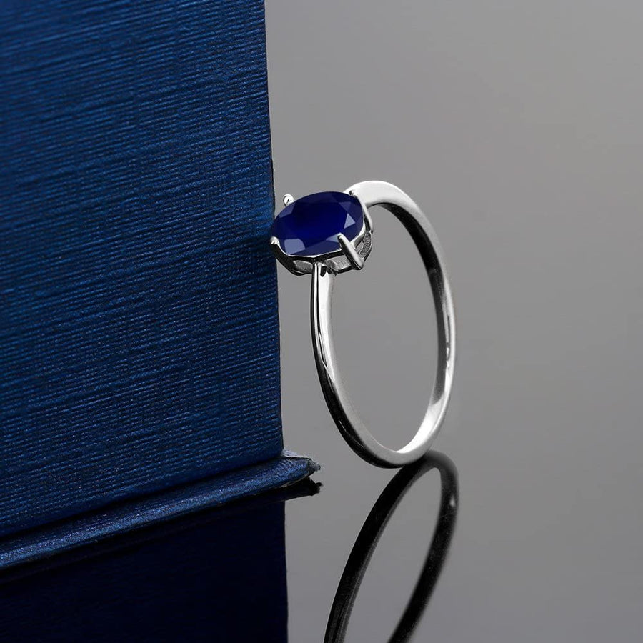 10K White Gold Blue Sapphire Women'S Solitaire Ring (1.02 Cttw, Gemstone Birthstone, Oval 7X5MM, Available in Size 5, 6, 7, 8, 9)