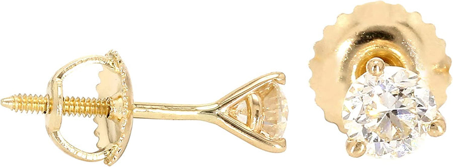 IGI Certified Lab-Created Diamond Stud Earrings Martini Prong 14K Yellow Gold Womens (VS2-SI1 Clarity)