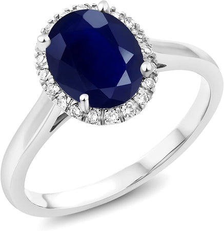 10K White Gold Blue Sapphire and Diamond Women'S Engagement Ring (2.50 Cttw Oval, Available in Size 5, 6, 7, 8, 9)