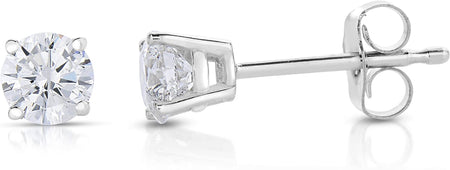 1/4 Cttw Diamond Stud Earrings 14K White Gold Push Backs round 4 Prong Basket