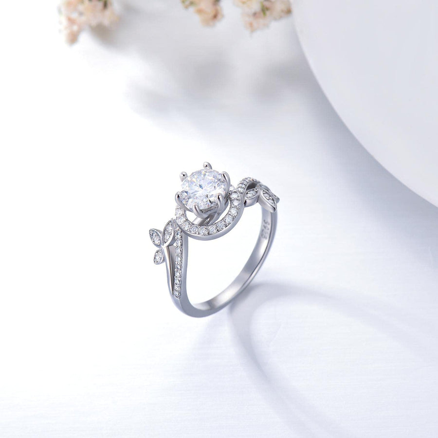 1.38 Carat (Ctw) D-VVS1 Moissanite Engagement Rings for Women Platinum Plated Silver Rings Moissanite Rings