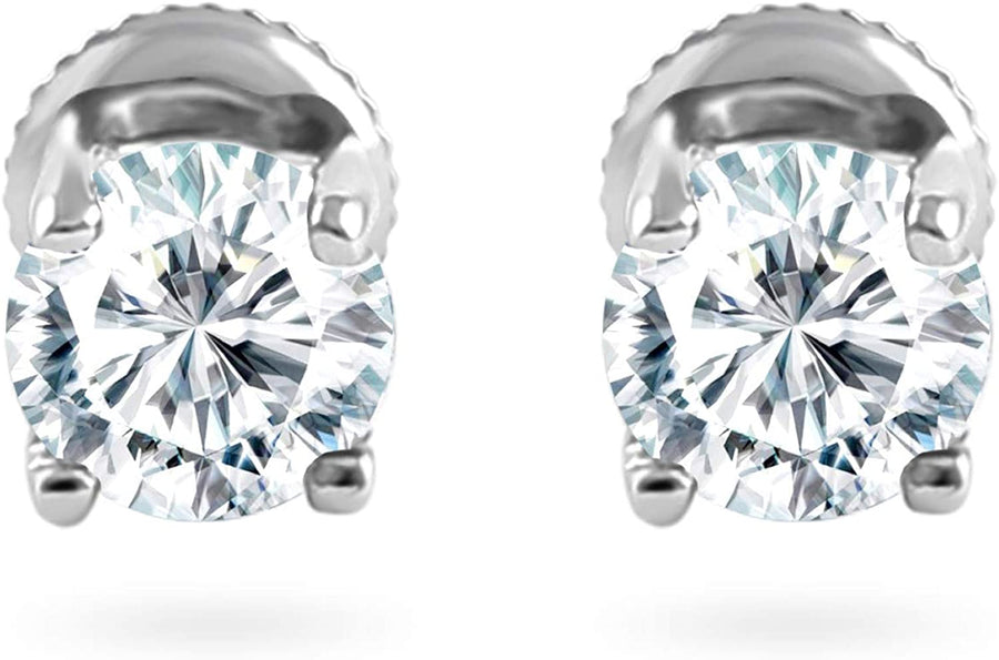 Solid White Gold 0.10 Carat (Cttw) Natural Diamond Solitaire Stud Earrings for Women (Diamond Color- I-J Diamond Clarity- I2-I3) with Screw Back