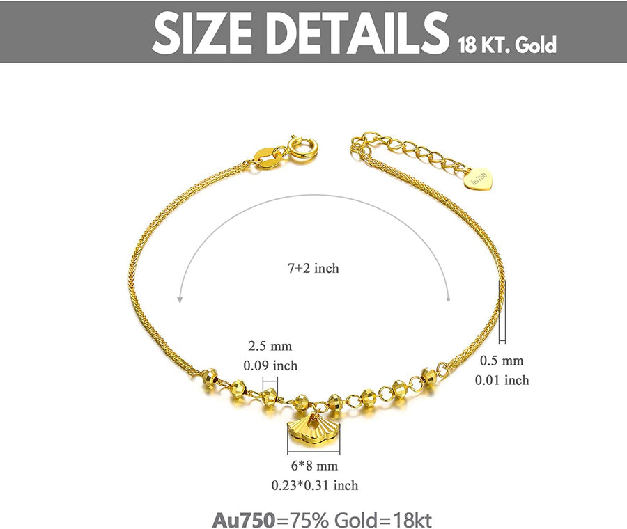 18K Solid Gold Bracelet for Women, Dainty Real Gold Beads Ball Adjustable Chain Bracelet Fine Jewelry Anniversary Christmas Gift for Her, Wife, Mom, Girls, 6.5