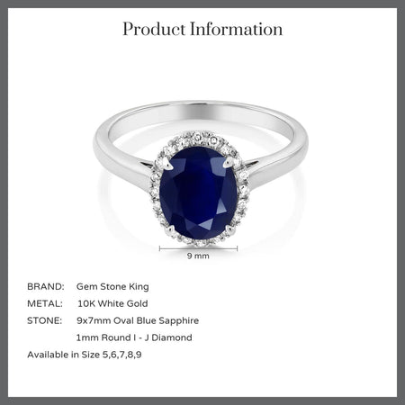 10K White Gold Blue Sapphire and Diamond Women'S Engagement Ring (2.50 Cttw Oval, Available in Size 5, 6, 7, 8, 9)