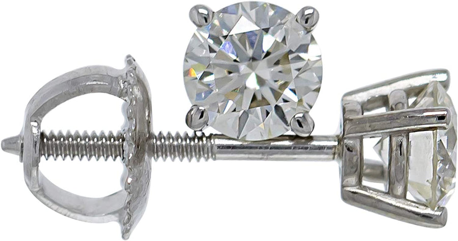 Womens 14K White Gold Earrings IGI Certified 3/4 Carat Lab-Created Diamond Stud Screw Back (White I-J, Pink Blue Color VS2-SI1 Clarity)