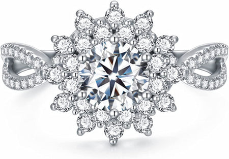 Flower Engagement Rings for Women 925 Sterling Silver 1 Carat (Ctw) Moissanite Rings Wedding Anniversary Promise