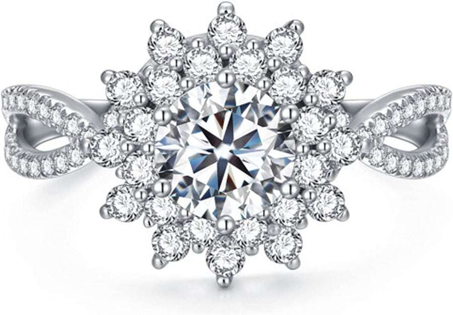 Flower Engagement Rings for Women 925 Sterling Silver 1 Carat (Ctw) Moissanite Rings Wedding Anniversary Promise