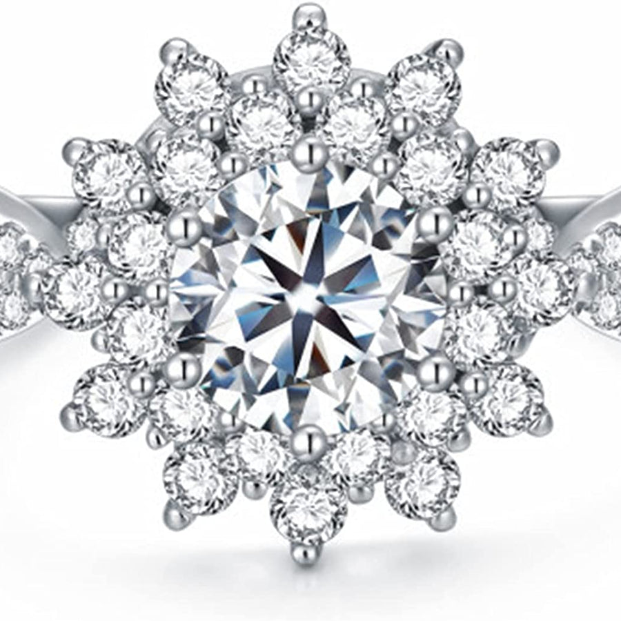 Flower Engagement Rings for Women 925 Sterling Silver 1 Carat (Ctw) Moissanite Rings Wedding Anniversary Promise