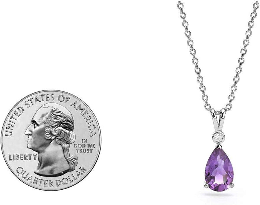 2.10 Carat Pear Cut Purple Amethyst and Diamond Pendant Necklace for Women in 14K Gold (H-I, SI1-SI2) on 17.7 to 19.7 Inch Adjustable Silver Chain by