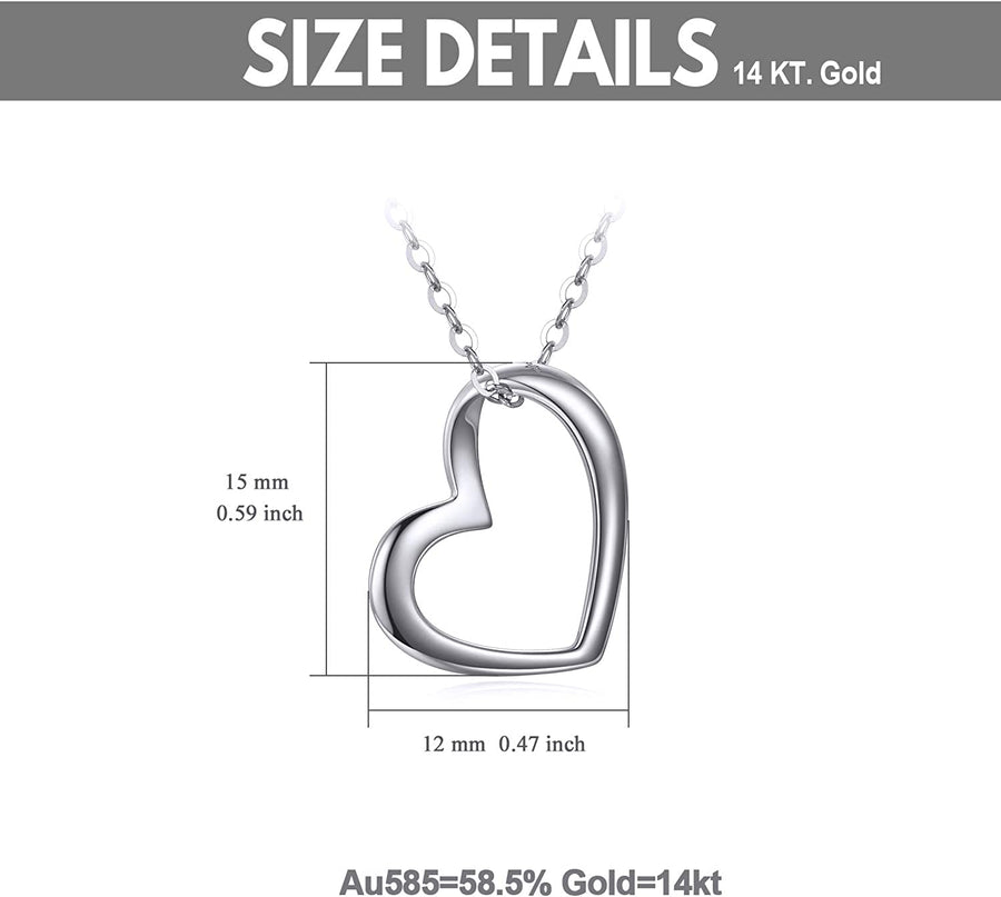 Solid 14K Gold Heart Necklace for Women, Fine Gold Love Jewelry Gifts for Wife/Mother/Girlfriend, Birthday Pesent for Her, 16+2 Inch
