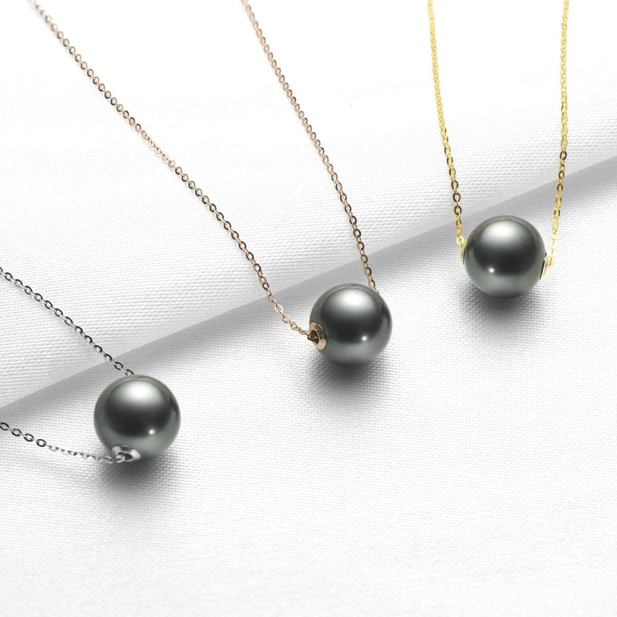 10-11Mm Black Pearl Pendant Necklace with 18K Gold 18