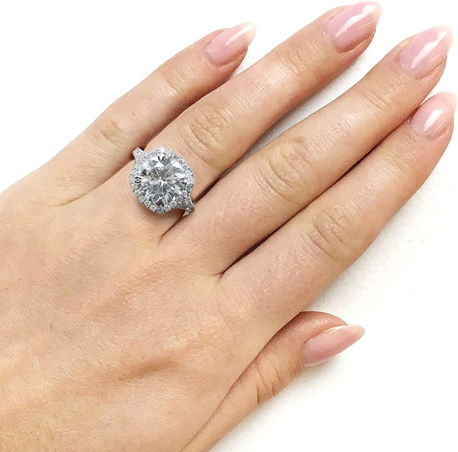 round Forever One Moissanite Halo Engagement Ring 3 5/8 CTW 14K White Gold