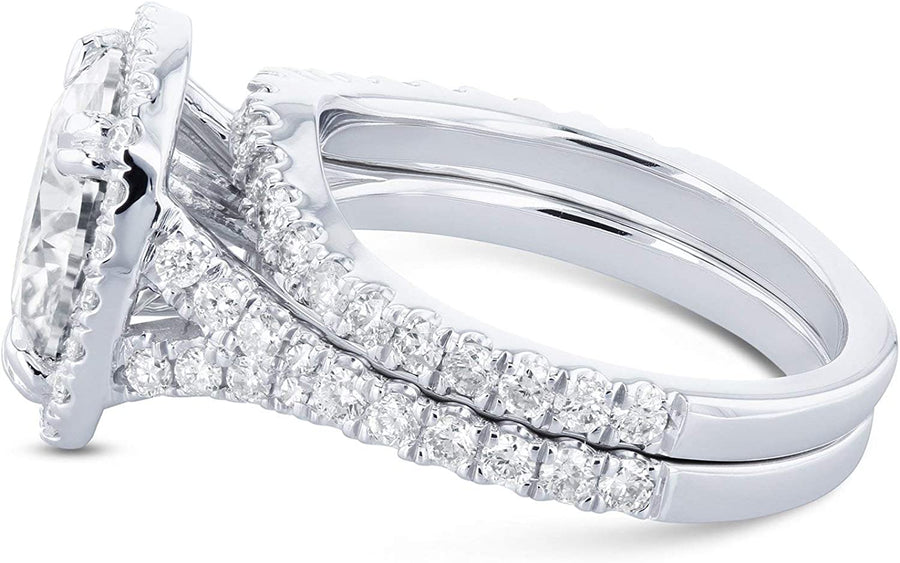 round G-H Moissanite Cushion Halo Bridal Wedding Set 4 CTW 14K White Gold