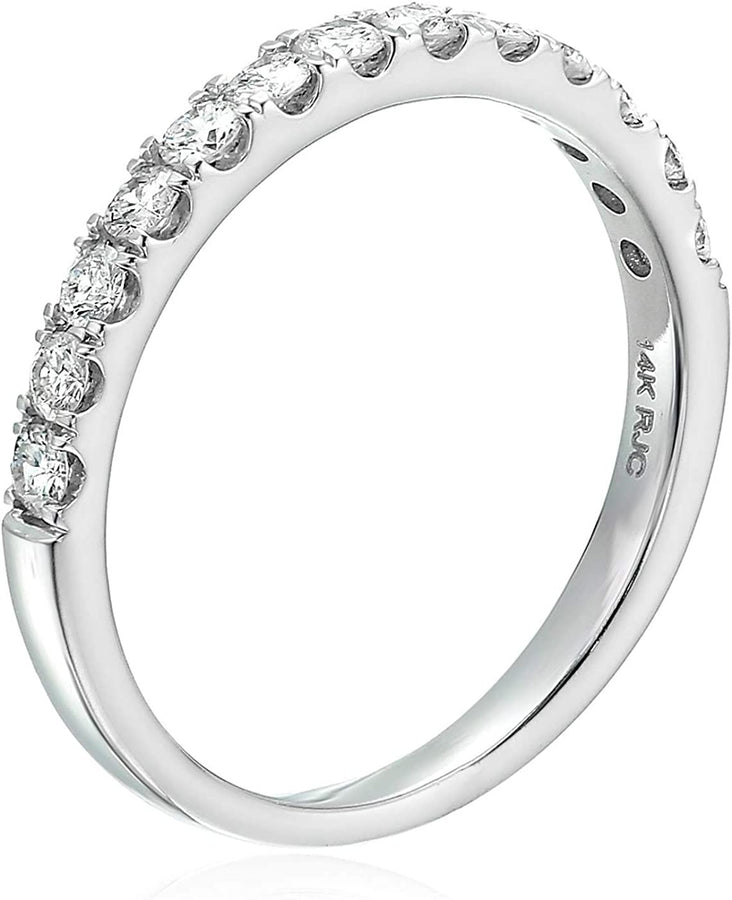 1/2 Carat (Ctw) Diamond Wedding Anniversary Band for Women, Half Eternity round Diamond Engagement Ring 14K White Gold Prong Pave Set 0.50 Cttw, Size 4-10.5