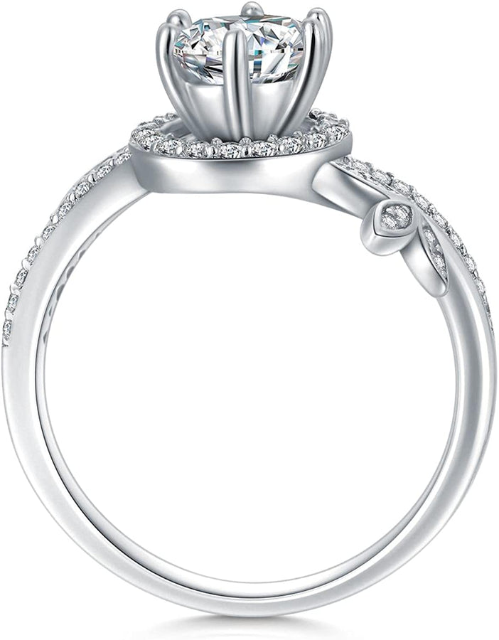 1.38 Carat (Ctw) D-VVS1 Moissanite Engagement Rings for Women Platinum Plated Silver Rings Moissanite Rings