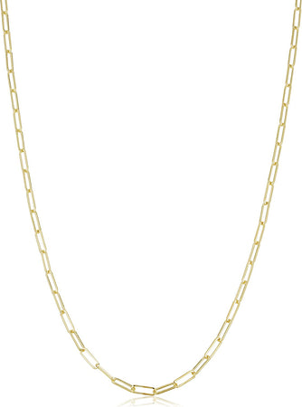 Au Naturale Solid 14K Yellow Gold 2 Mm Capsule Paper Clip Link Chain Necklace | Made in Italy