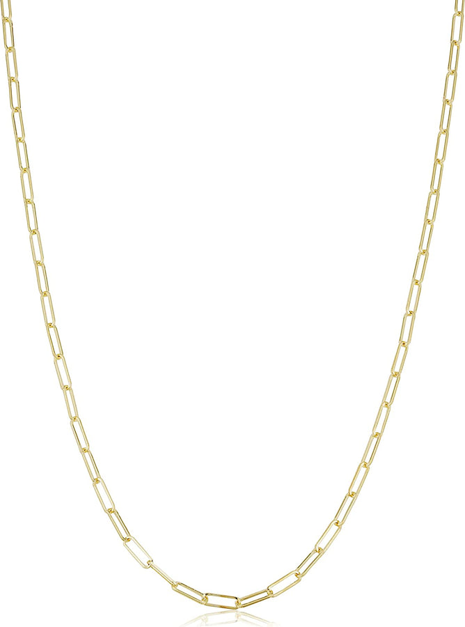 Au Naturale Solid 14K Yellow Gold 2 Mm Capsule Paper Clip Link Chain Necklace | Made in Italy