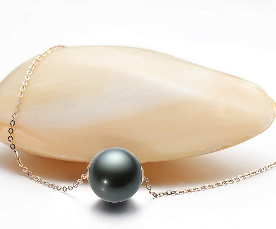 10-11Mm Black Pearl Pendant Necklace with 18K Gold 18