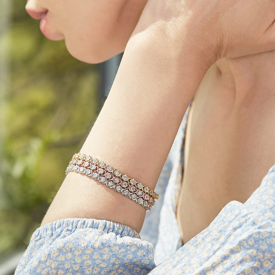 La4Ve Diamonds Classy 1.00 Carat Real Diamond XO Bracelet (J, I3) Prong Set Rhodium Plated over Sterling Silver Wedding Fashion Jewelry for Women Girls (White, Yellow, Rose Gold Tone)