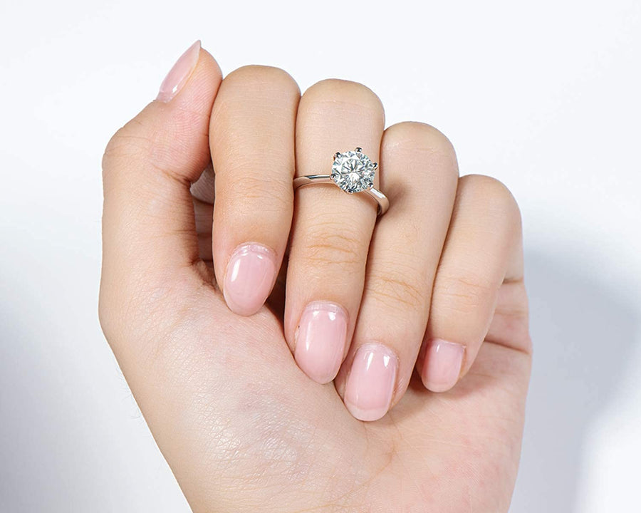 0.5-3 Carat Moissanite Ring, Platinum Plated Sterling Silver round Cut Solitaire Ring for Women, Engagement, Promise, Wedding