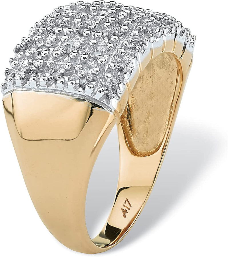 10K Yellow Gold round Genuine Diamond Pave Cluster Ring (1/5 Cttw, I Color, I3 Clarity) Sizes 7-12