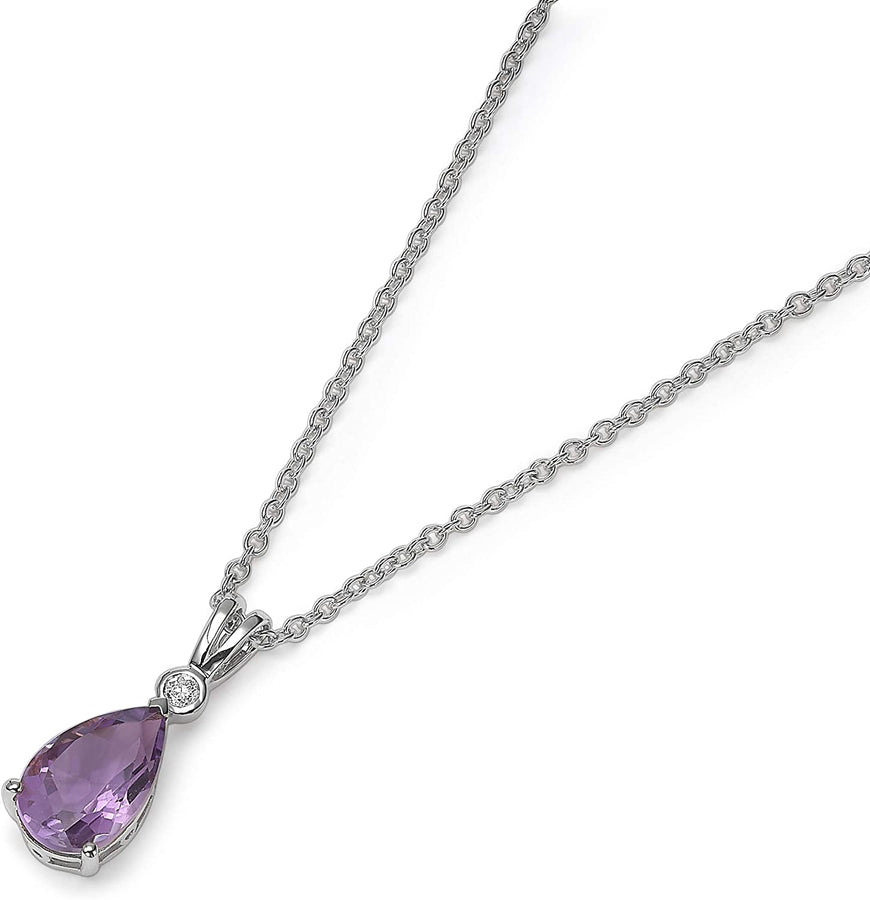 2.10 Carat Pear Cut Purple Amethyst and Diamond Pendant Necklace for Women in 14K Gold (H-I, SI1-SI2) on 17.7 to 19.7 Inch Adjustable Silver Chain by