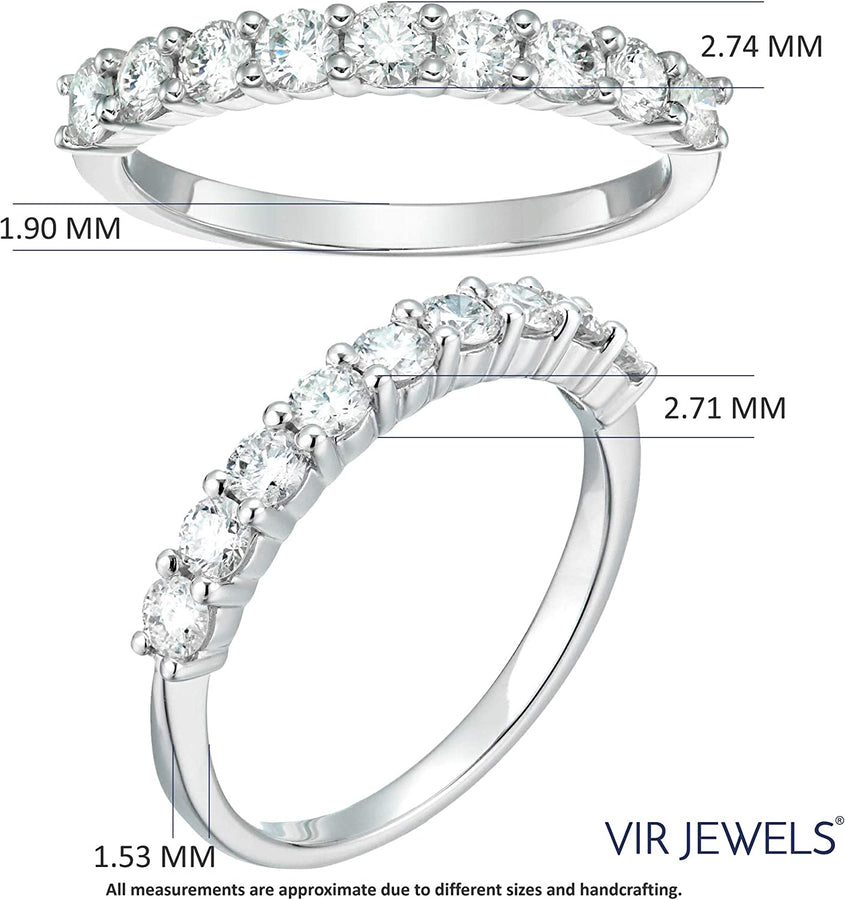 3/4 Carat (Ctw) Diamond Wedding Anniversary Band for Women, round Diamond Engagement Ring 14K White Gold 9 Stones Prong Set 0.75 Cttw, Size 4-10