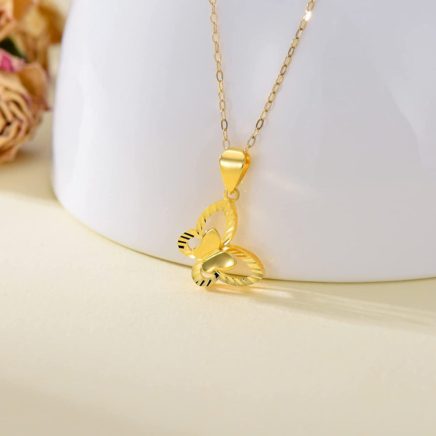 Solid 18K Gold Butterfly Necklace for Women, Real Gold Chain Butterfly Pendant Necklace Anniversary Birthday Jewelry Gifts for Her, 16-18 Inch