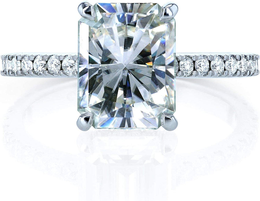 Radiant-Cut Moissanite Engagement Ring 3 1/10 CTW 14K White Gold