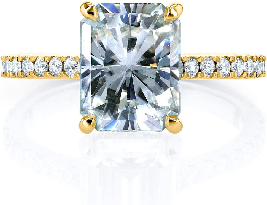 Radiant-Cut Moissanite Engagement Ring 3 1/10 CTW 14K Yellow Gold